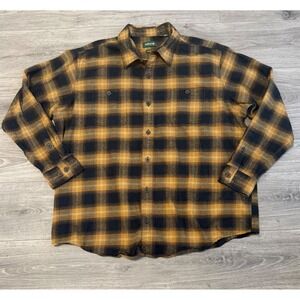 Orvis Perfect Flannel Shirt Men's XXL Classic Fit Yellow Blk Plaid Cabincore